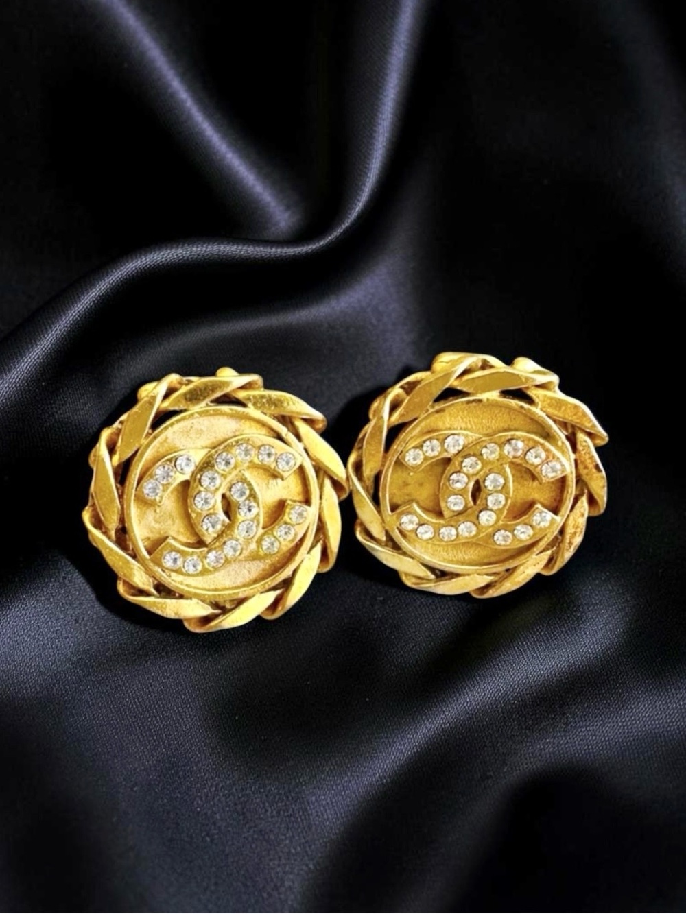 Chanel Gold Tone Round Clip On Earrings